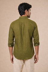 Olive Green Linen Shirt for Men | Premium Casual Shirt | Kapda Kulture