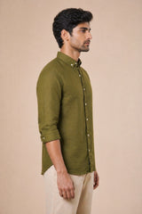 Olive Green Linen Shirt for Men | Premium Casual Shirt | Kapda Kulture