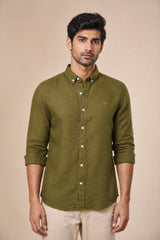 Olive Green Linen Shirt for Men | Premium Casual Shirt | Kapda Kulture