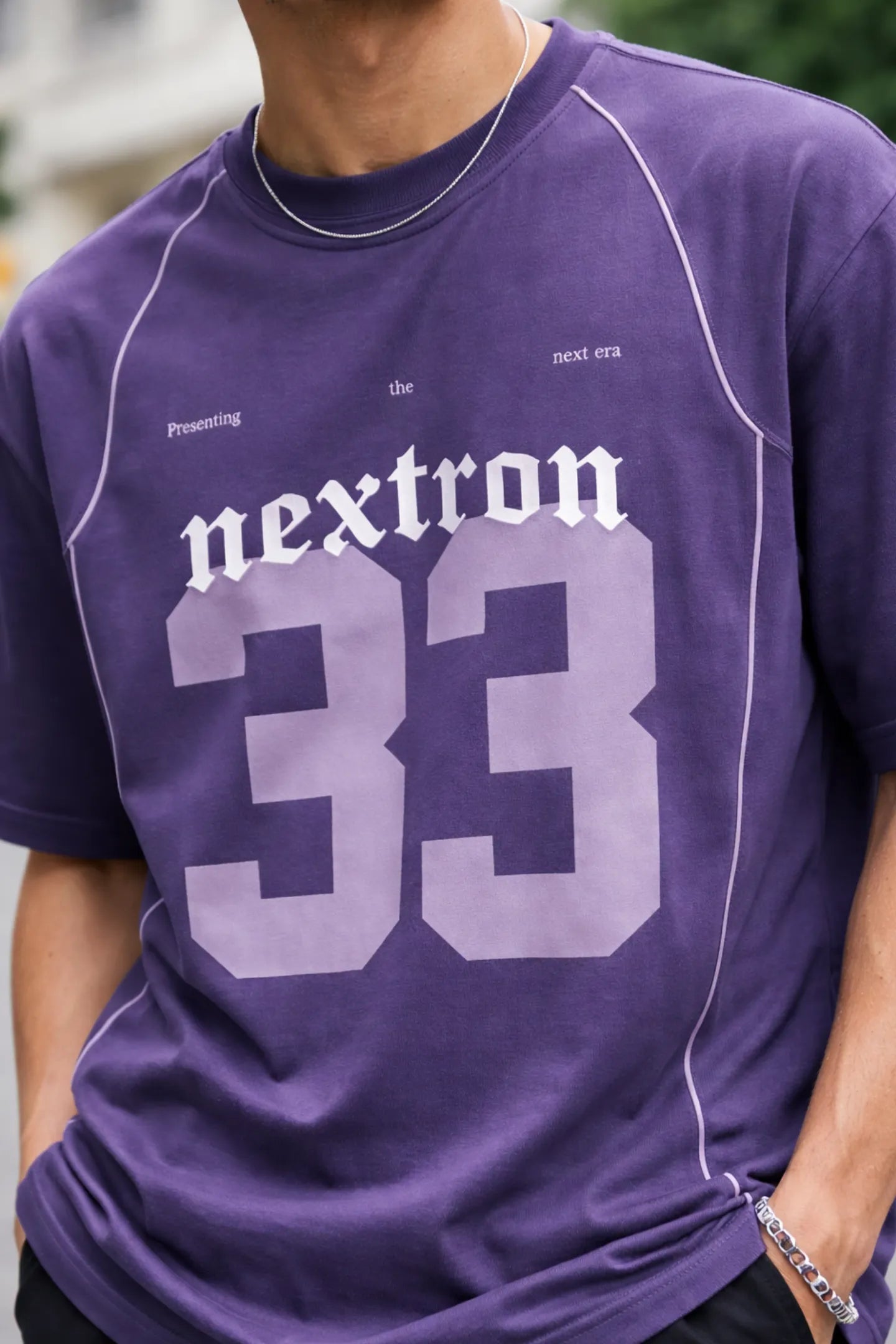 Kapda Kulture purple oversized t shirt nextron 33 graphic front design close up streetwear