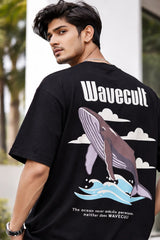 Kapda Kulture black oversized graphic t shirt whale print cult flow back angle streetwear fashion India