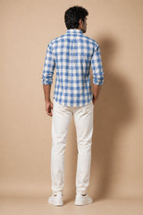 Sky Blue Check Linen Cotton Shirt for Men | Premium Check Shirt | Kapda Kulture