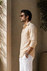 Desert Beige Linen Cotton Shirt for Men | Premium Casual Shirt | Kapda Kulture
