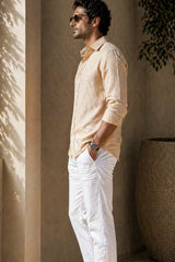 Desert Beige Linen Cotton Shirt for Men | Premium Casual Shirt | Kapda Kulture