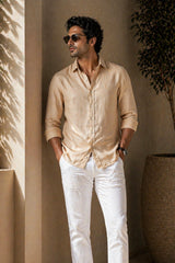 Desert Beige Linen Cotton Shirt for Men | Premium Casual Shirt | Kapda Kulture