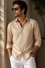 Desert Beige Linen Cotton Shirt for Men | Premium Casual Shirt | Kapda Kulture