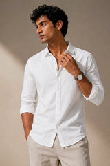 White Calm Linen Cotton Shirt for Men | Premium Casual Shirt | Kapda Kulture