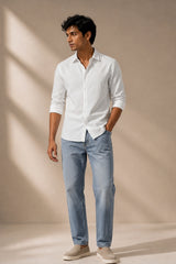 White Calm Linen Cotton Shirt for Men | Premium Casual Shirt | Kapda Kulture