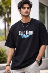 Kapda Kulture black oversized t shirt for men cult flow graphic front view streetwear oversized fit India