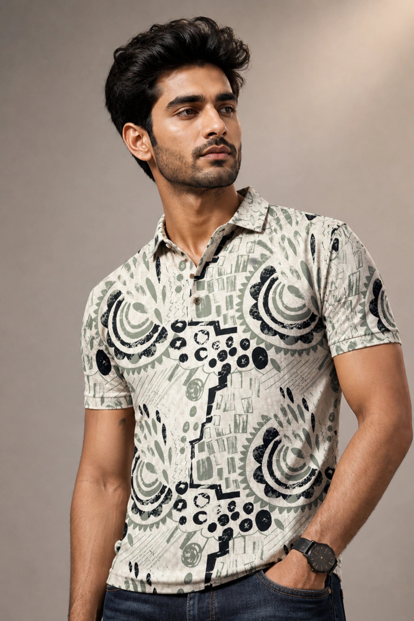 kapda kulture light sage cotton polo t shirt for men front pose view