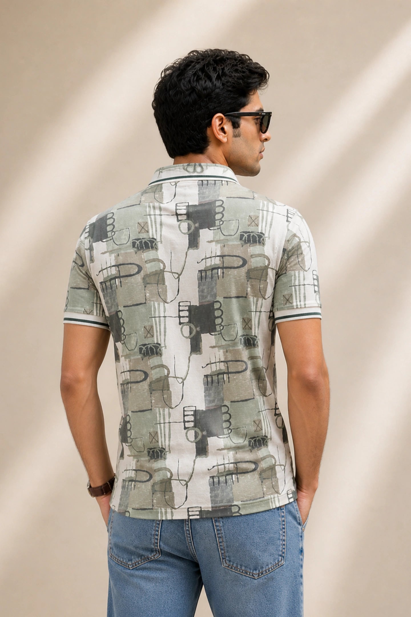 kapda kulture light sage cotton polo t shirt for men back view