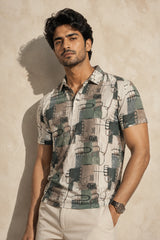 Abstract Olive Cotton Polo T-Shirt