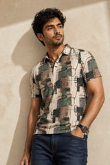 Abstract Olive Cotton Polo T-Shirt