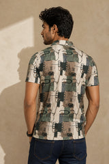 Abstract Olive Cotton Polo T-Shirt