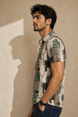 Abstract Olive Cotton Polo T-Shirt
