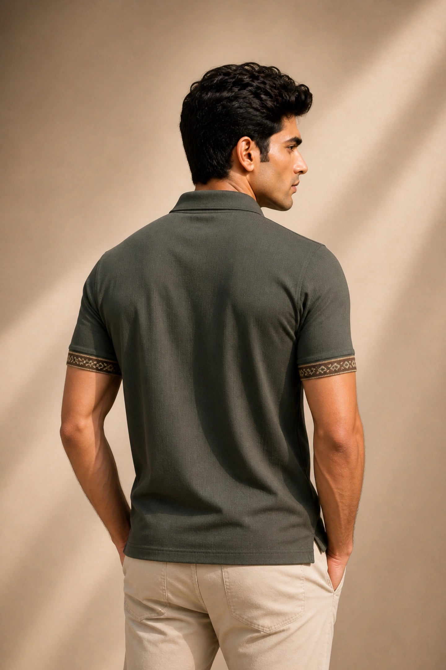 kapda kulture dark olive cotton polo t shirt for men back view