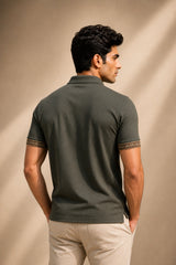 kapda kulture dark olive cotton polo t shirt for men back view