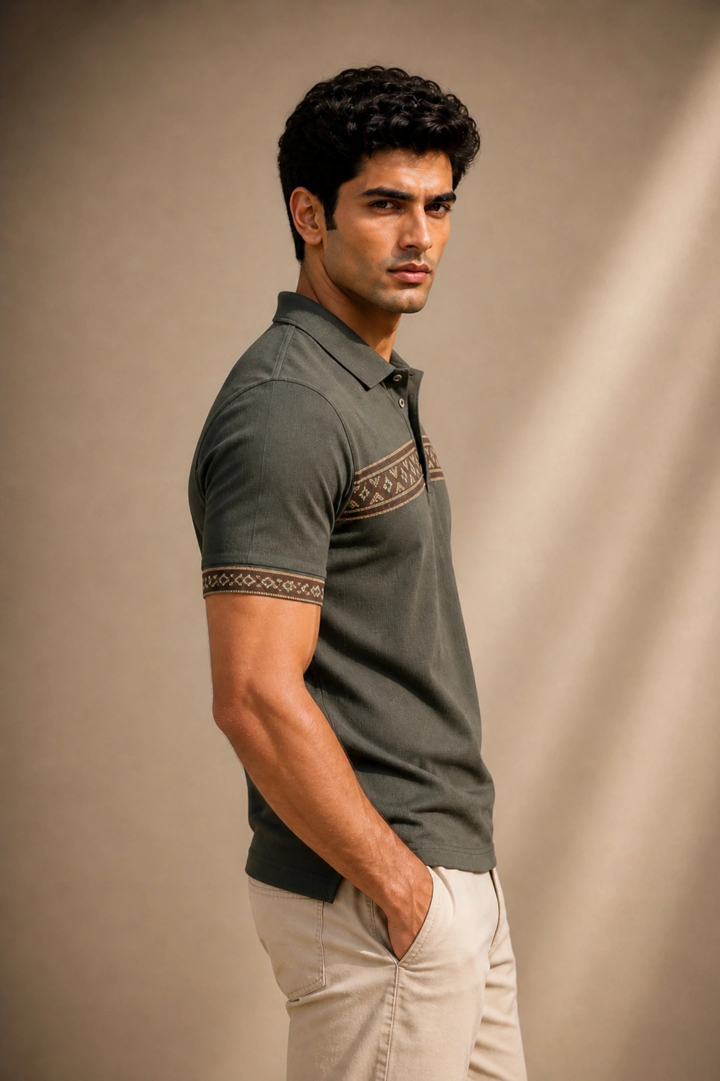 kapda kulture dark olive cotton polo t shirt for men front pose view