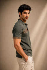 kapda kulture dark olive cotton polo t shirt for men front pose view