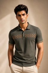 kapda kulture dark olive cotton polo t shirt for men front view