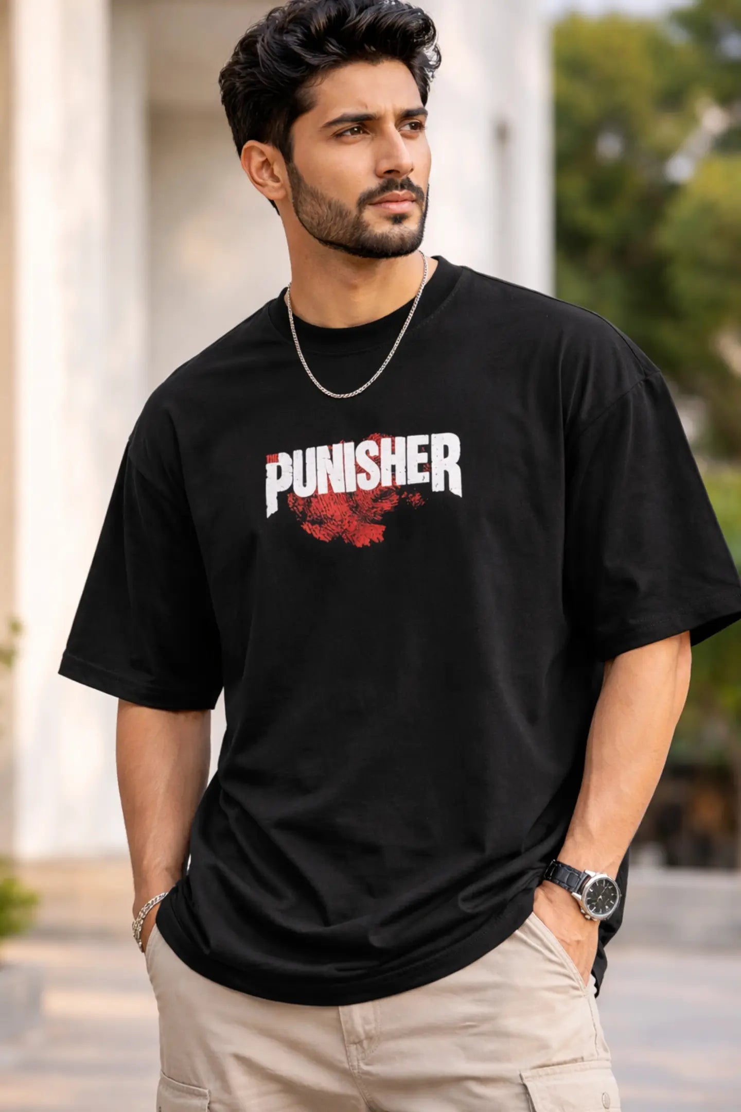 Kapda Kulture black oversized graphic t shirt for men front view minimal typography streetwear oversized fit India