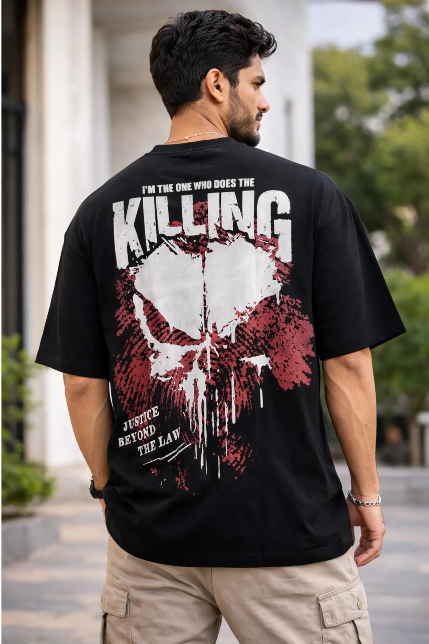 Kapda Kulture black oversized t shirt skull graphic back print streetwear oversized fit India bold design