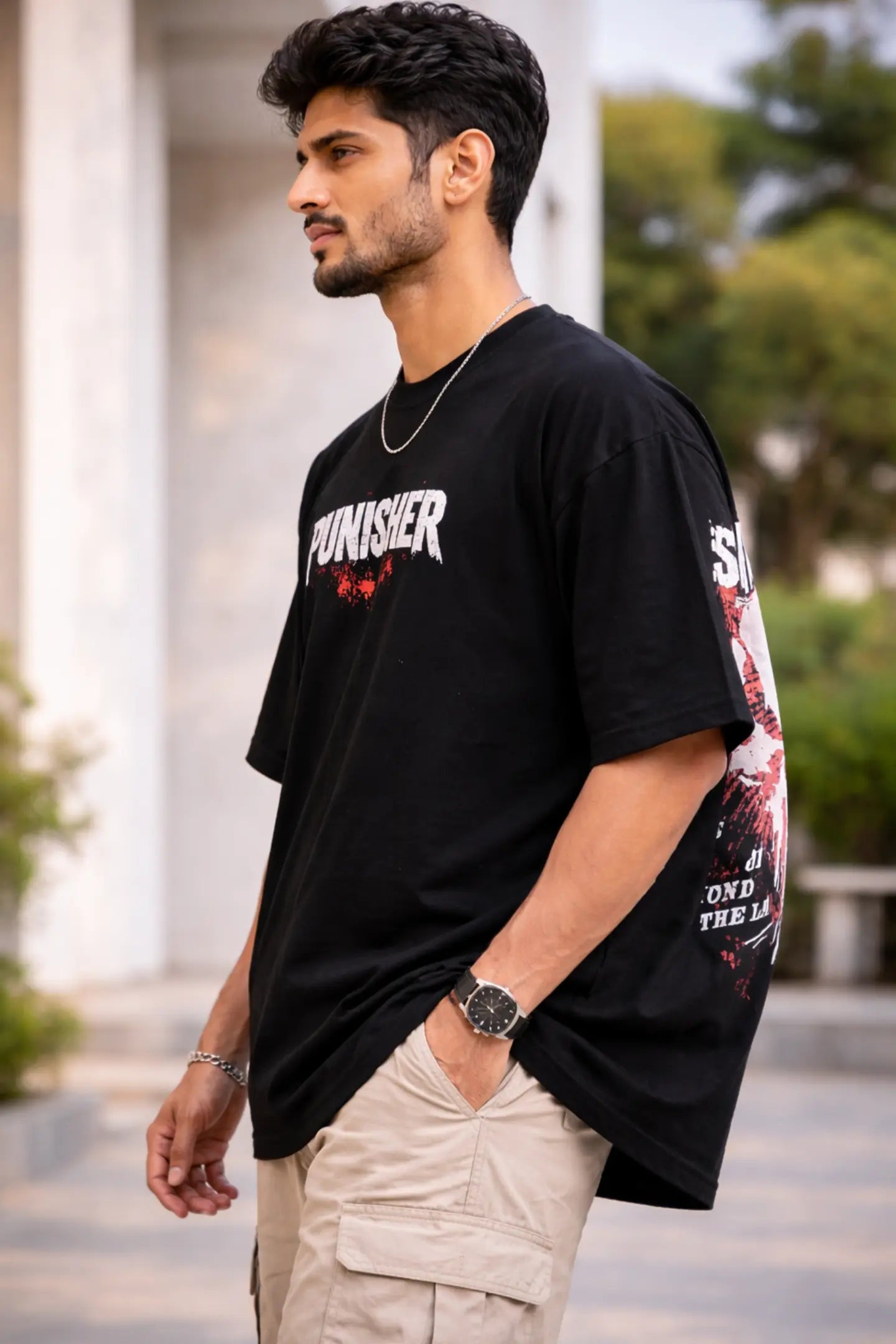 Kapda Kulture black oversized t shirt for men angle view streetwear casual oversized fit India