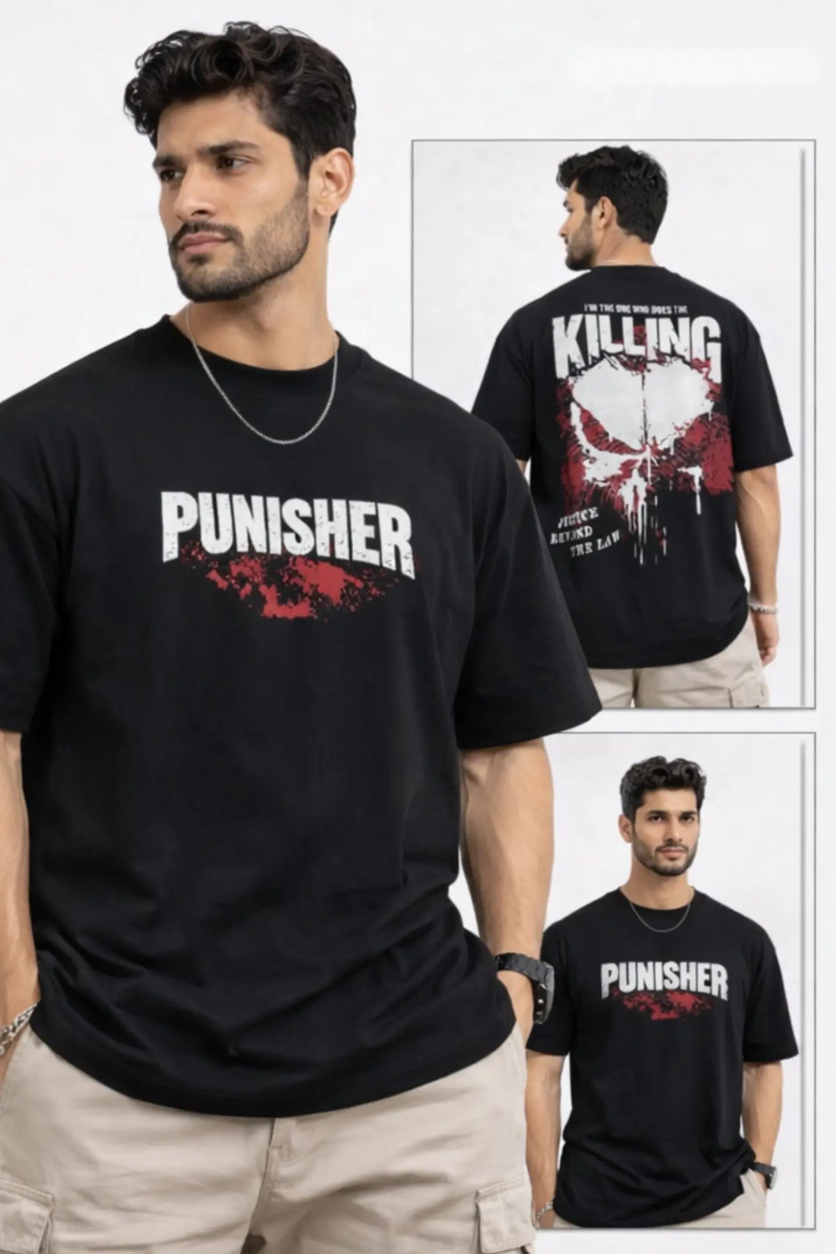 Kapda Kulture black oversized graphic t shirt for men India skull print front and back design streetwear oversized fit