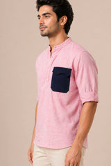 Blush Linen Cotton Pocket Kurta Shirt for Men | Premium Casual Kurta Shirt | Kapda Kulture