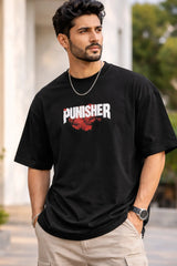 Kapda Kulture black oversized graphic t shirt for men front view minimal typography streetwear oversized fit India
