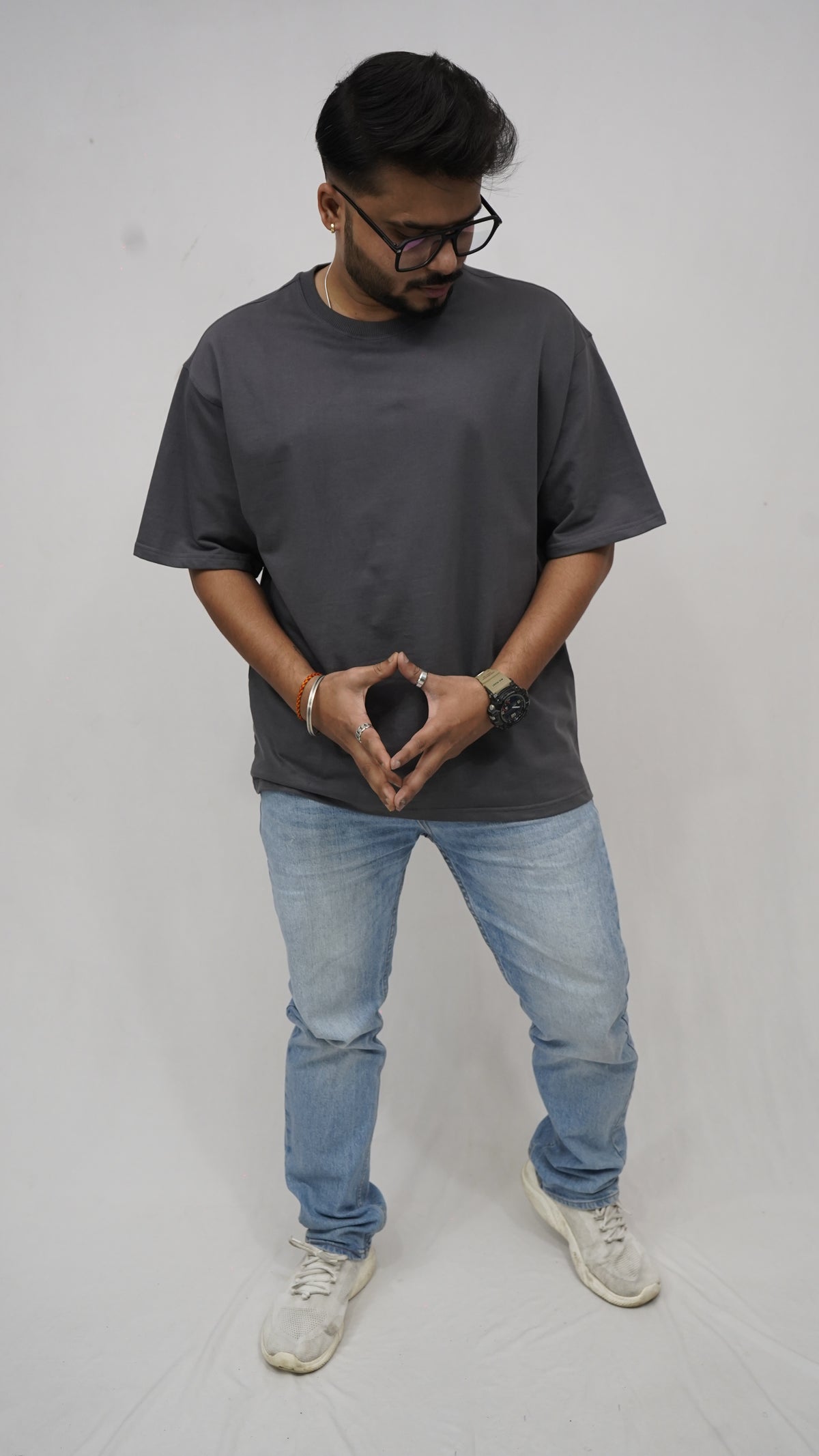 GRAY-OVERSIZE Men Plain T-Shirt
