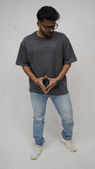 GRAY-OVERSIZE Men Plain T-Shirt