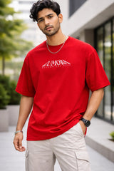 Kapda Kulture red oversized graphic t shirt for men India lumora front design streetwear oversized fit