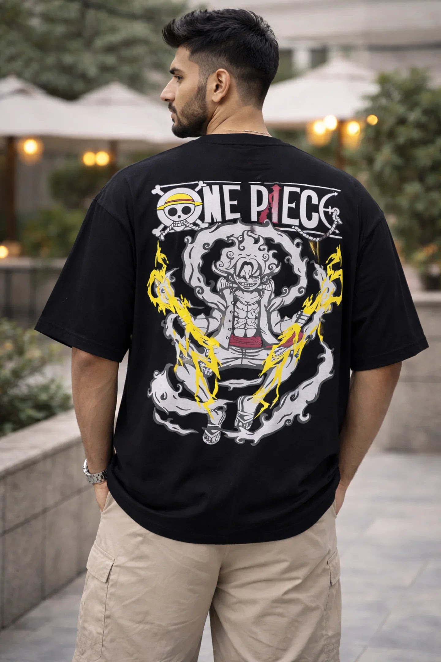 Kapda Kulture black oversized t shirt gears graphic luffy  back print streetwear oversized fit India bold design