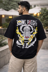 Kapda Kulture black oversized t shirt gears graphic luffy  back print streetwear oversized fit India bold design