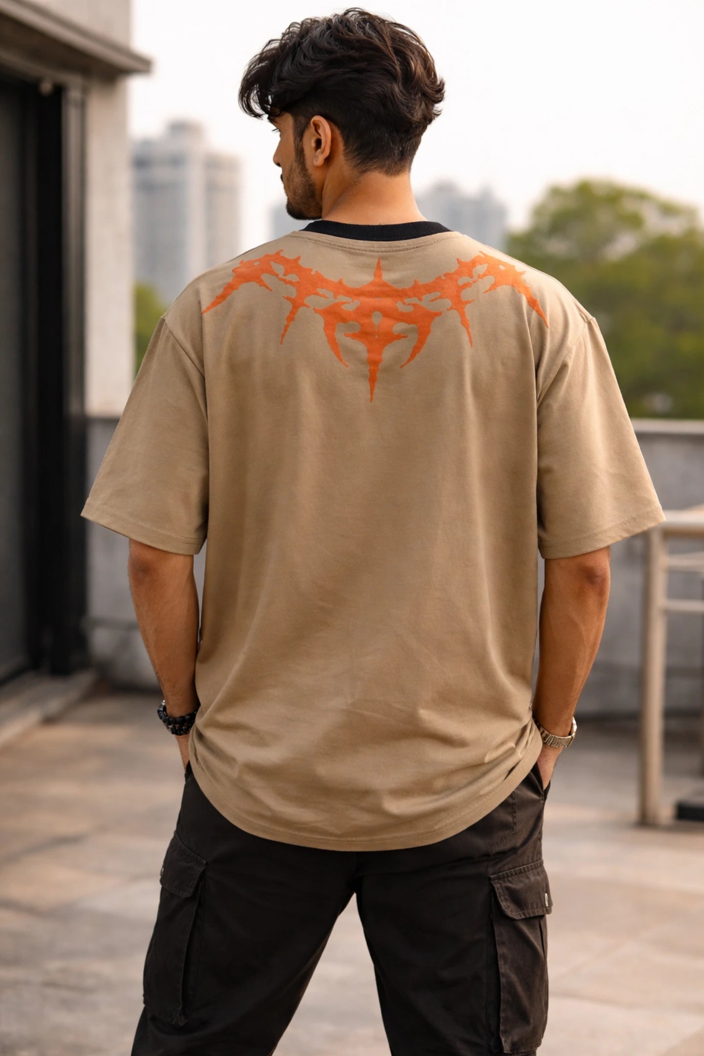 Kapda Kulture beige oversized t shirt animus graphic back print streetwear oversized fit India