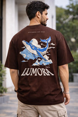 Kapda Kulture brown oversized t shirt shark graphic back print lumora streetwear oversized fit India