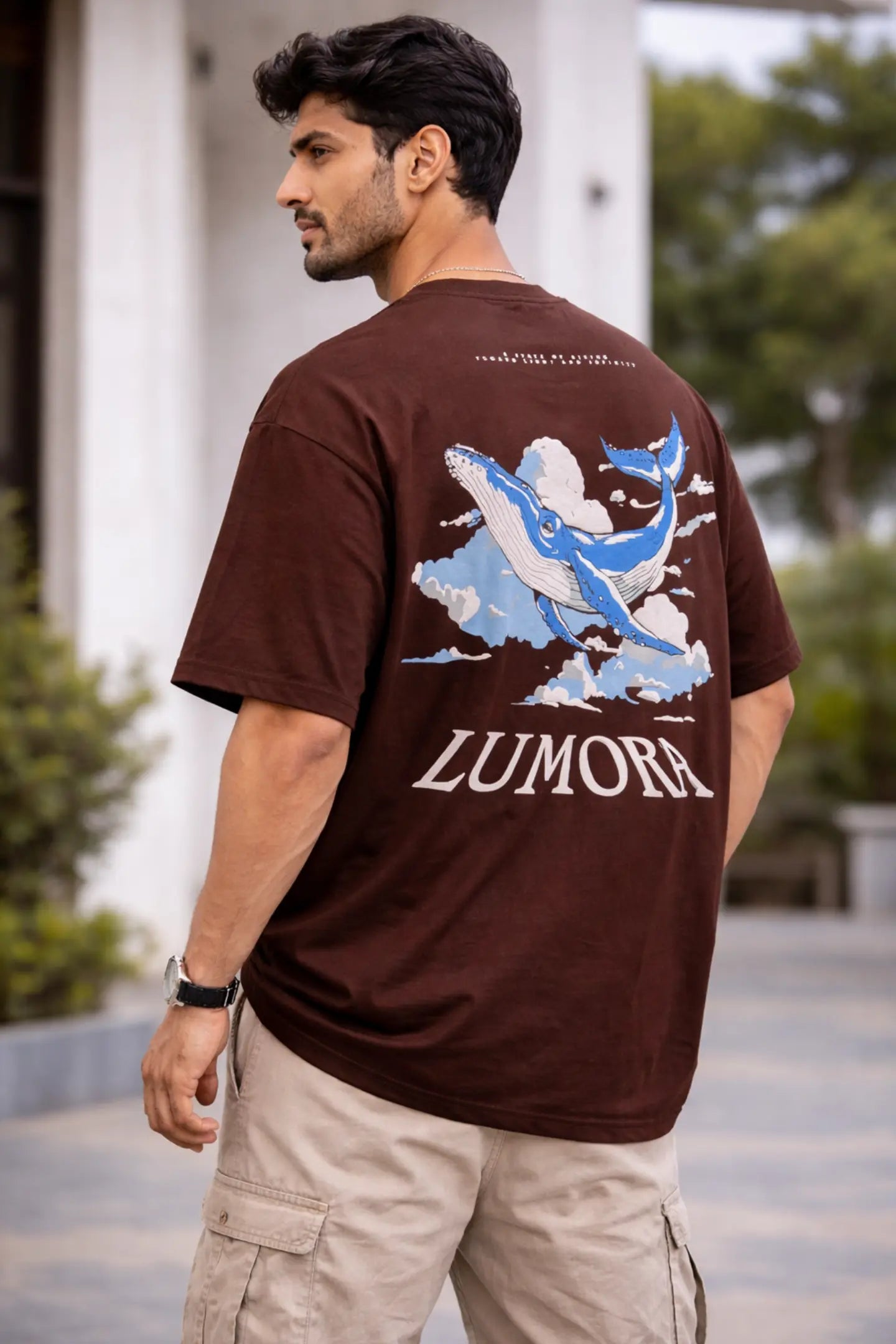 Kapda Kulture brown oversized graphic t shirt shark design back angle streetwear oversized fit India