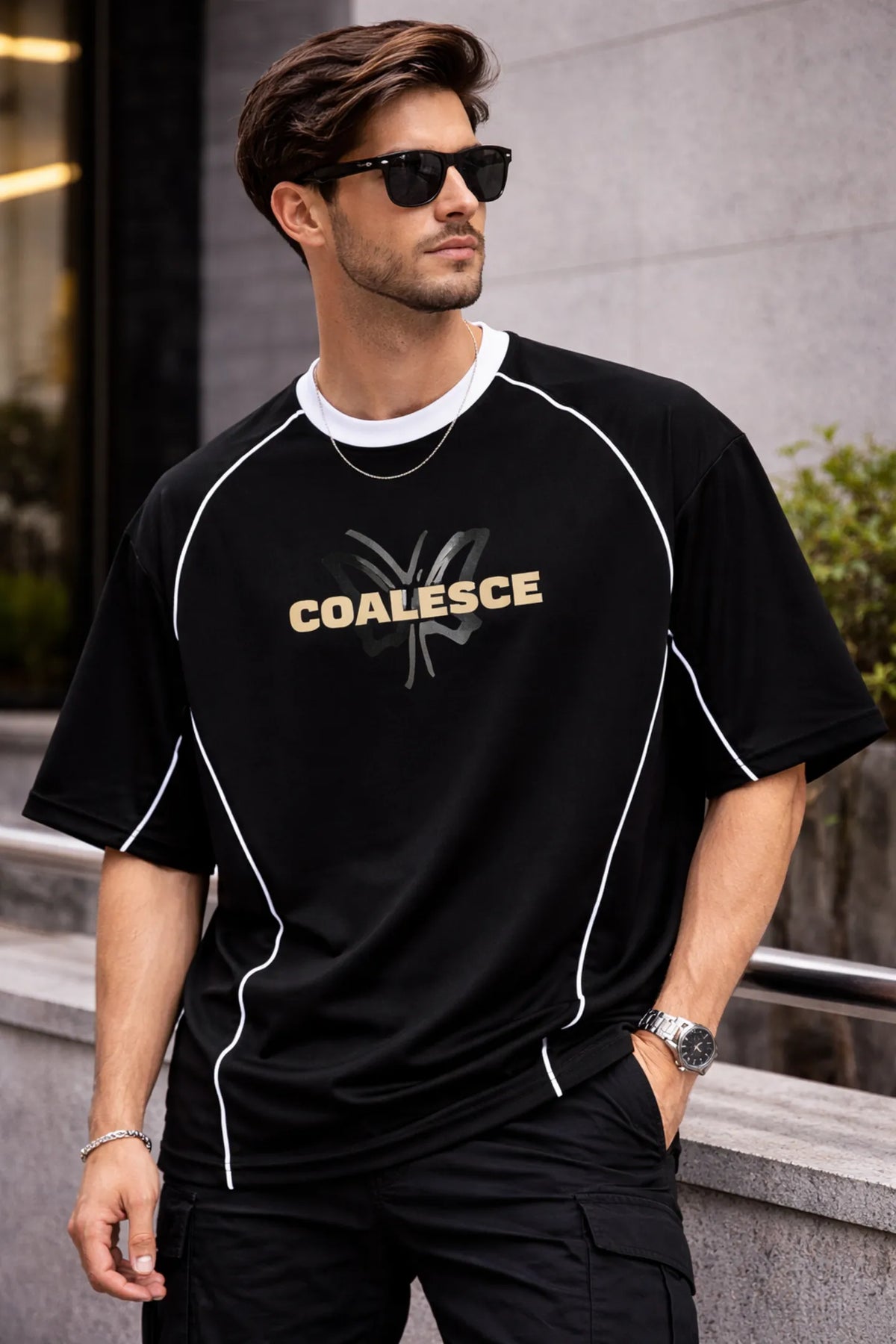 Kapda Kulture black oversized graphic t shirt for men India coalesce front design streetwear oversized fit