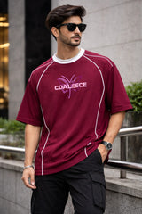 Kapda Kulture maroon oversized graphic t shirt for men India coalesce front design streetwear oversized fit