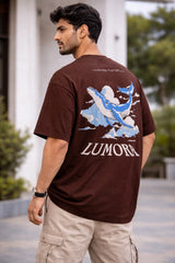 Kapda Kulture brown oversized graphic t shirt shark design back angle streetwear oversized fit India
