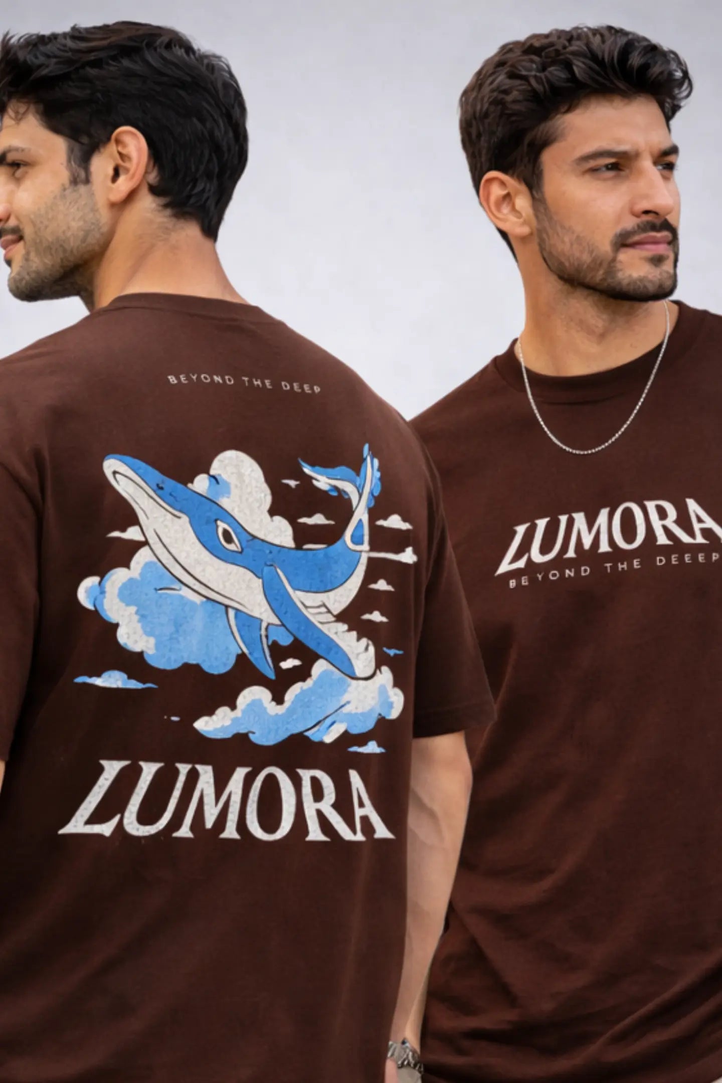 Kapda Kulture brown oversized graphic t shirt for men India lumora shark print front and back design streetwear