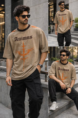 Kapda Kulture beige oversized graphic t shirt for men India animus front design streetwear oversized fit
