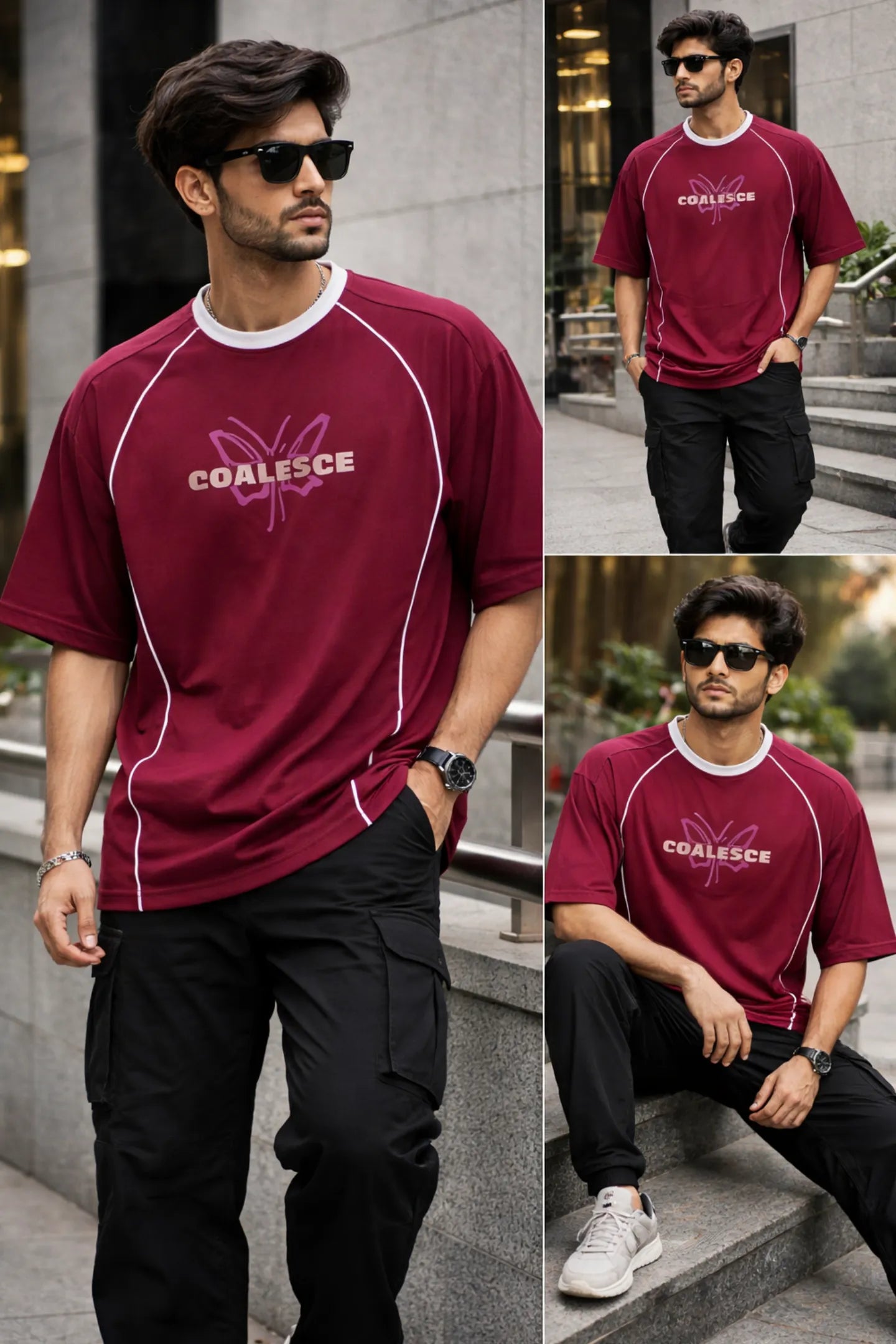 Kapda Kulture maroon oversized graphic t shirt for men front view streetwear casual outfit oversized fit India
