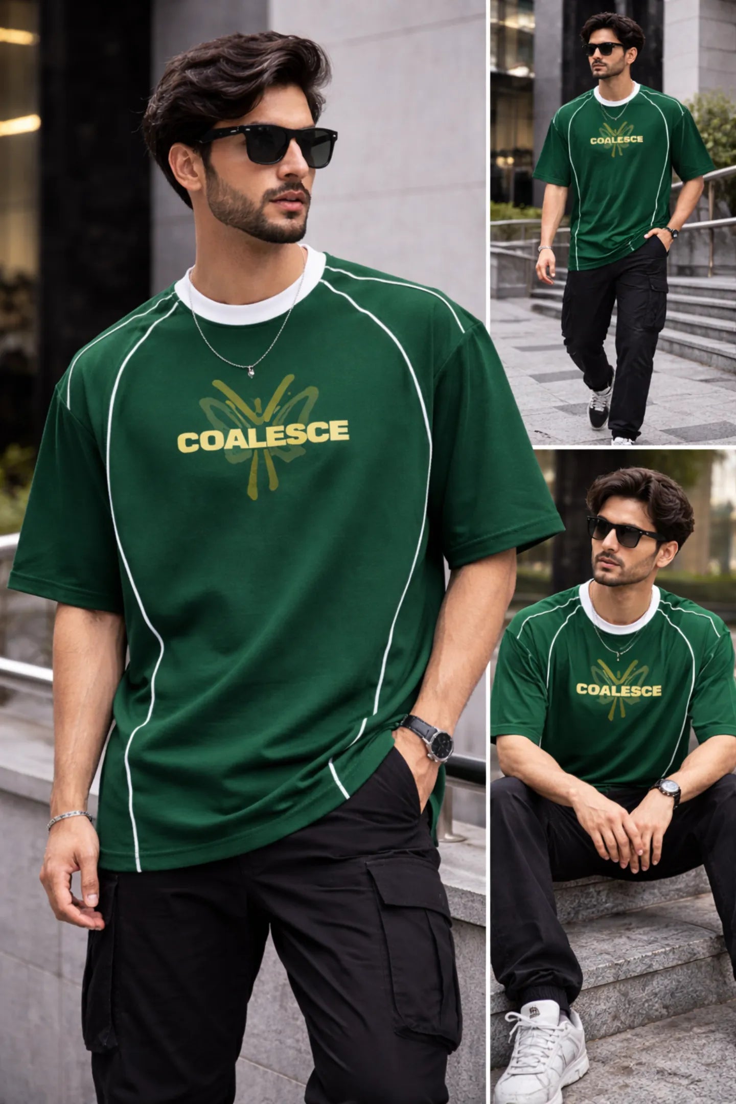 Kapda Kulture oversized green t shirt for men coalesce graphic streetwear outfit styling oversized fit India