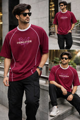Kapda Kulture maroon oversized graphic t shirt for men front view streetwear casual outfit oversized fit India