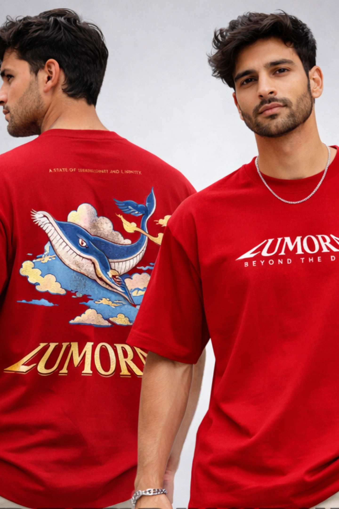 Kapda Kulture red oversized graphic t shirt for men front and back view streetwear casual oversized fit India