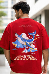 Kapda Kulture red oversized t shirt lumora bird graphic back design streetwear oversized fit India