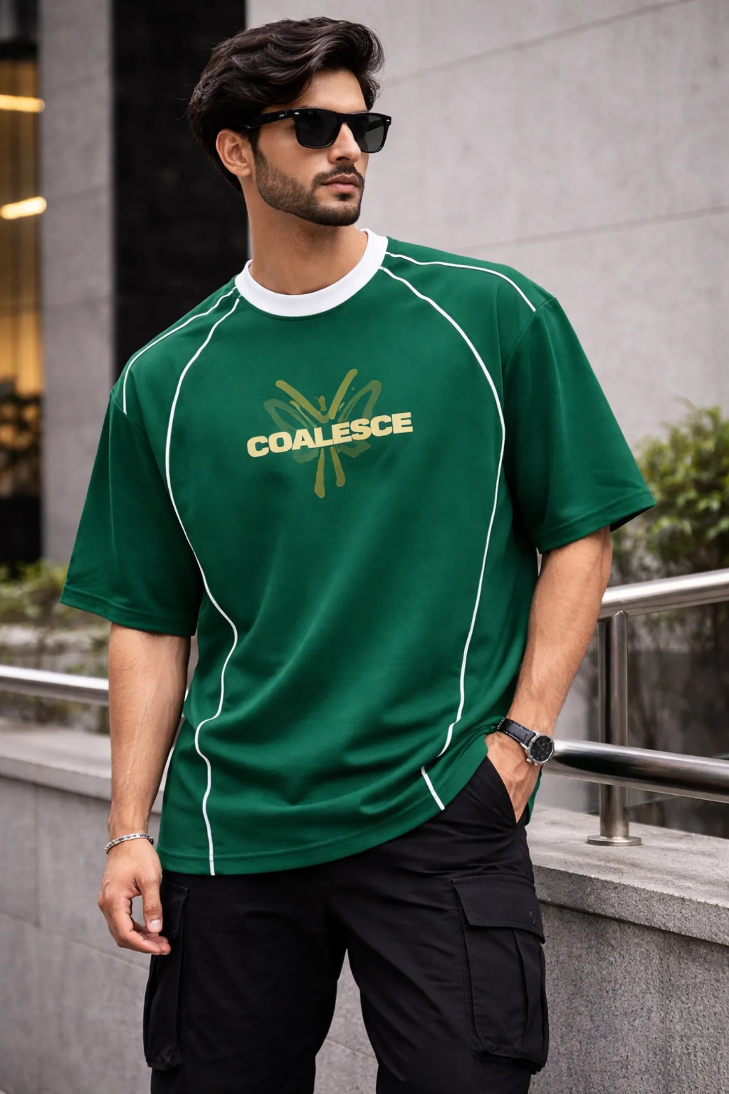 Kapda Kulture green oversized graphic t shirt for men front view streetwear casual oversized fit India