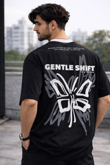 Kapda Kulture black oversized t shirt coalesce butterfly back design angle view streetwear oversized fit India